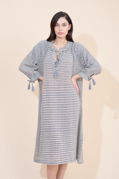 Santorini Dress  - Navy Pebble Stripe