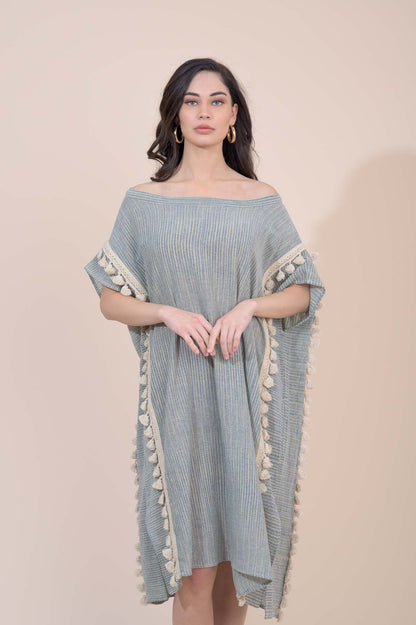 Mykonos Kaftan Dress - Ocean Pebble Stripe