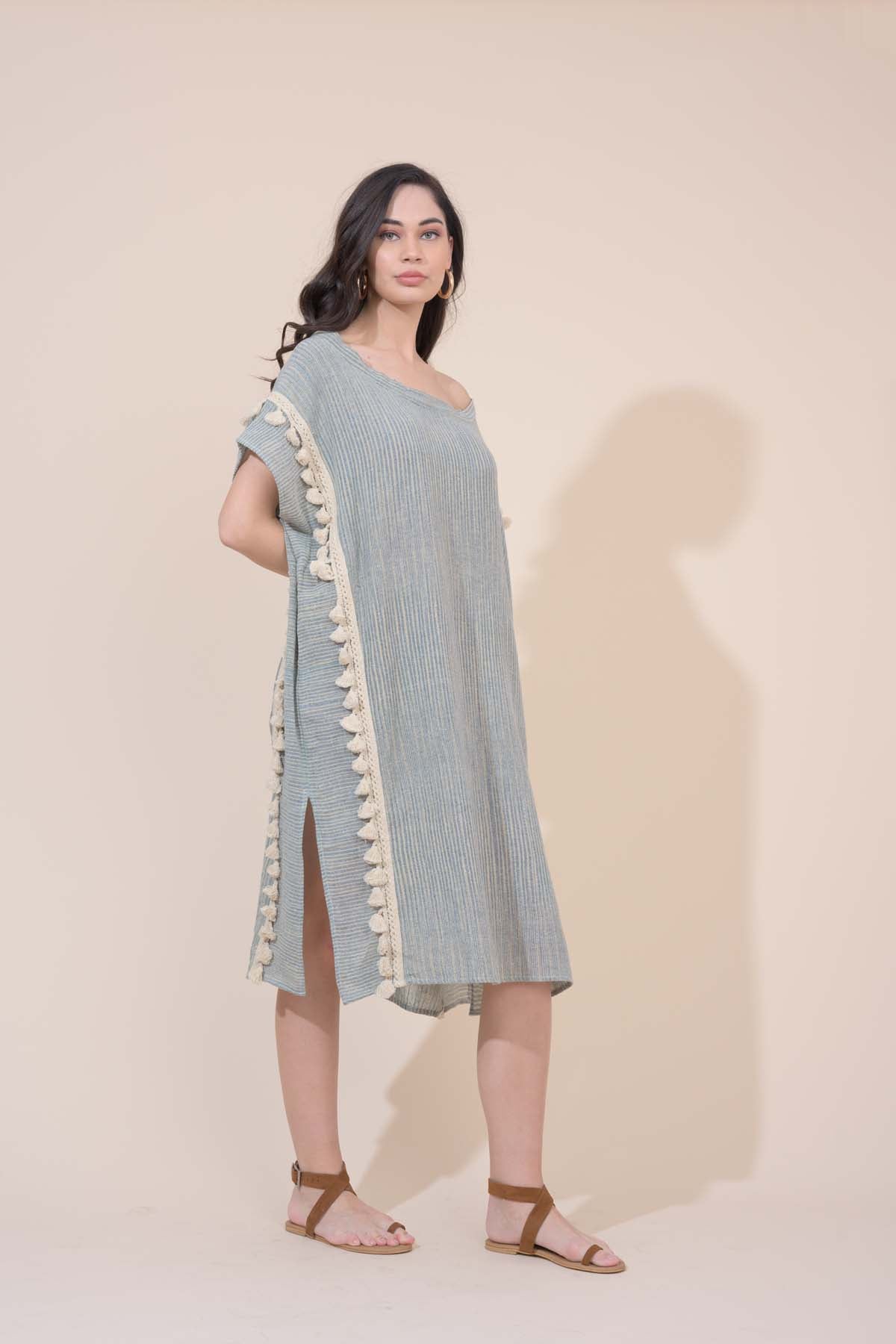 Mykonos Kaftan Dress - Ocean Pebble Stripe