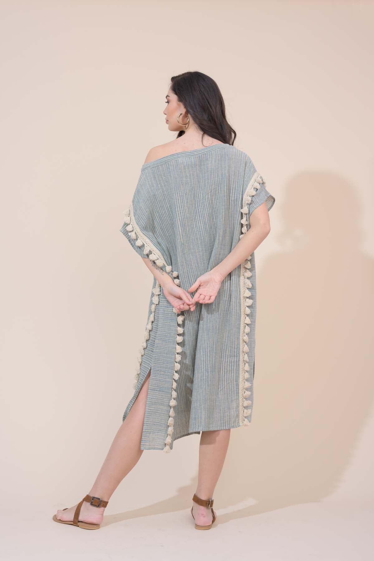 Mykonos Kaftan Dress - Ocean Pebble Stripe