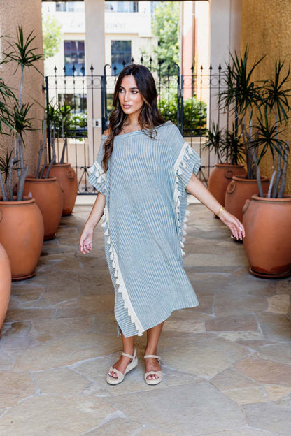 Mykonos Kaftan Dress - Ocean Pebble Stripe